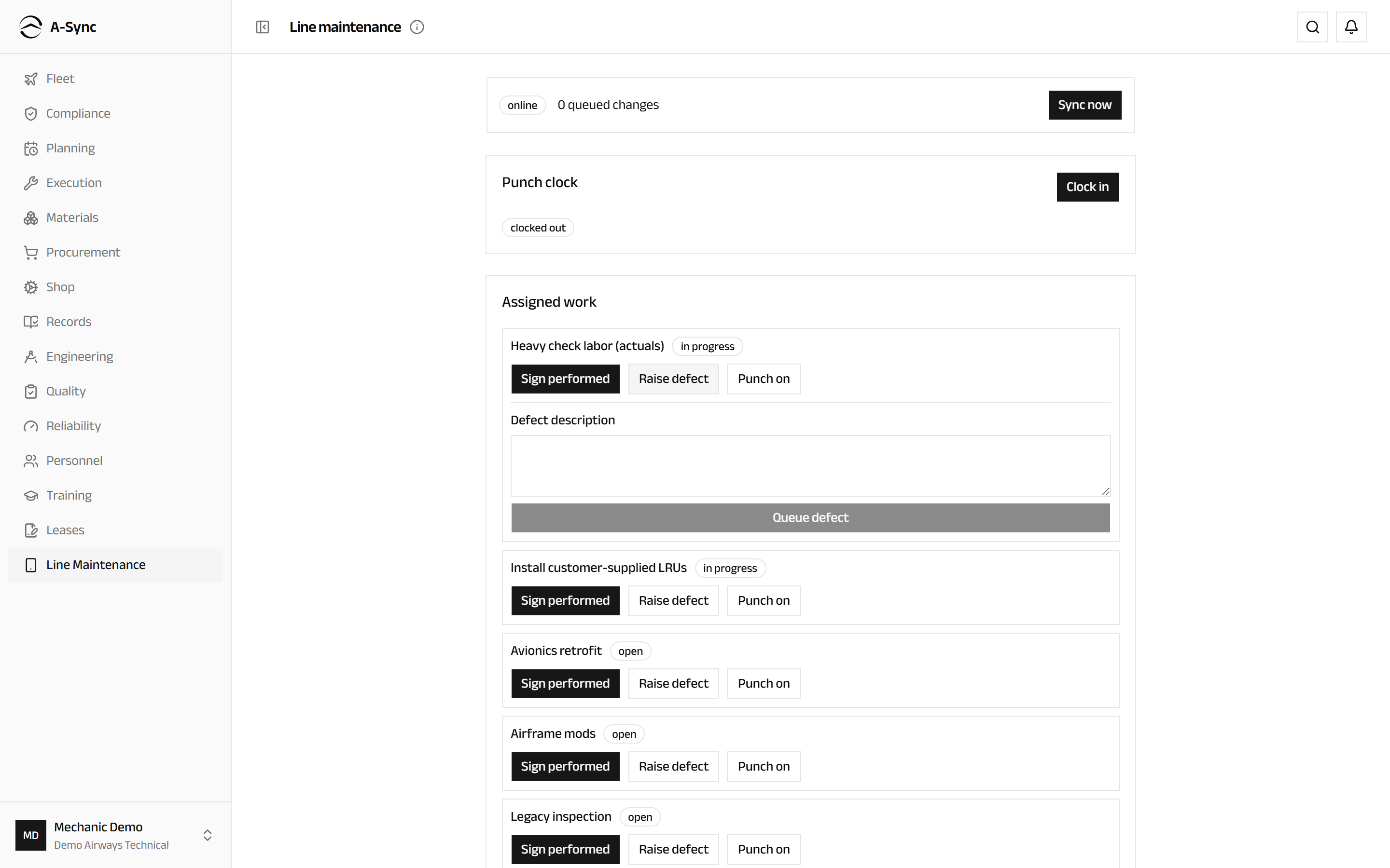 A task with the defect box open, ready for a description before the defect is queued