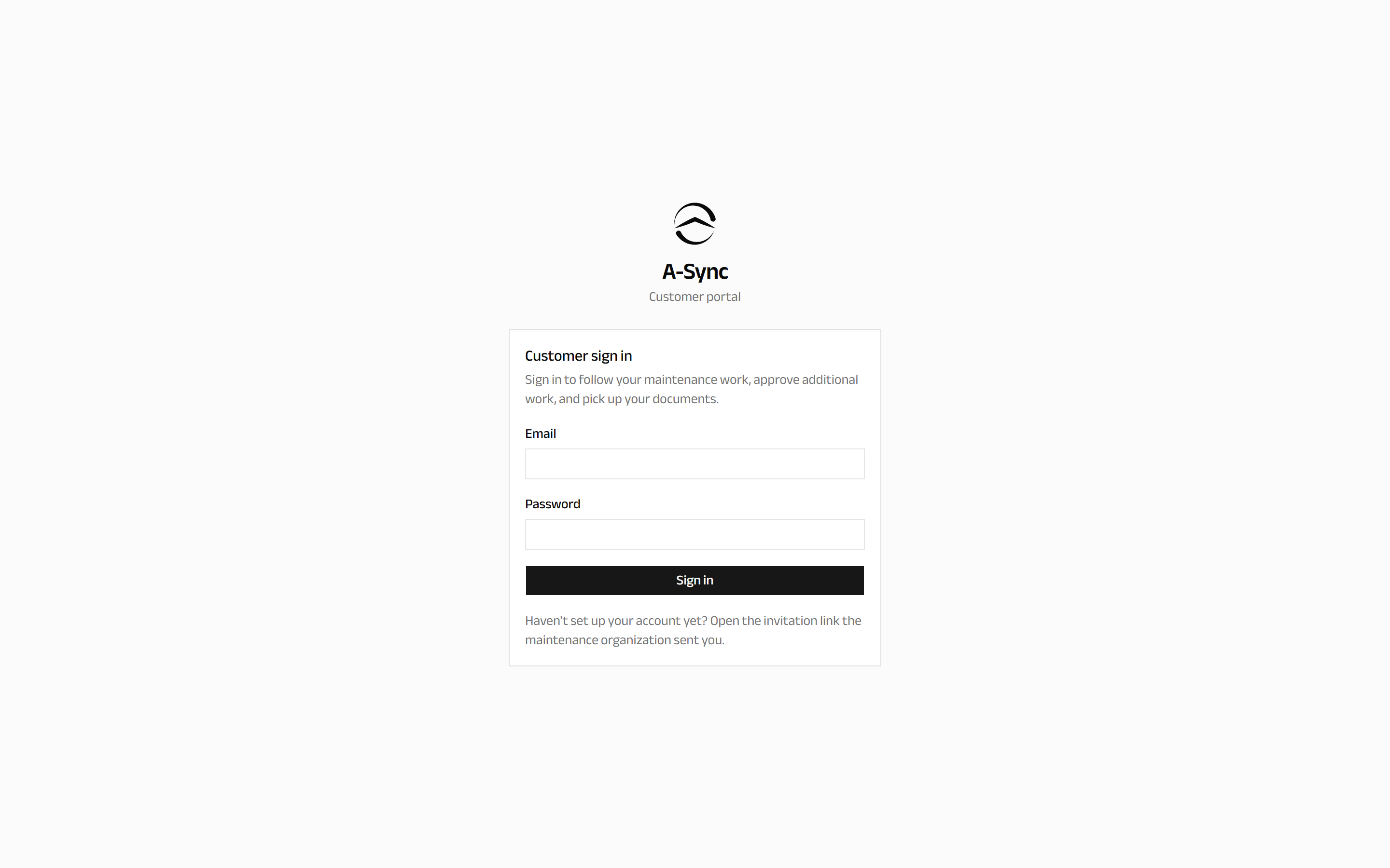 The customer portal sign-in screen